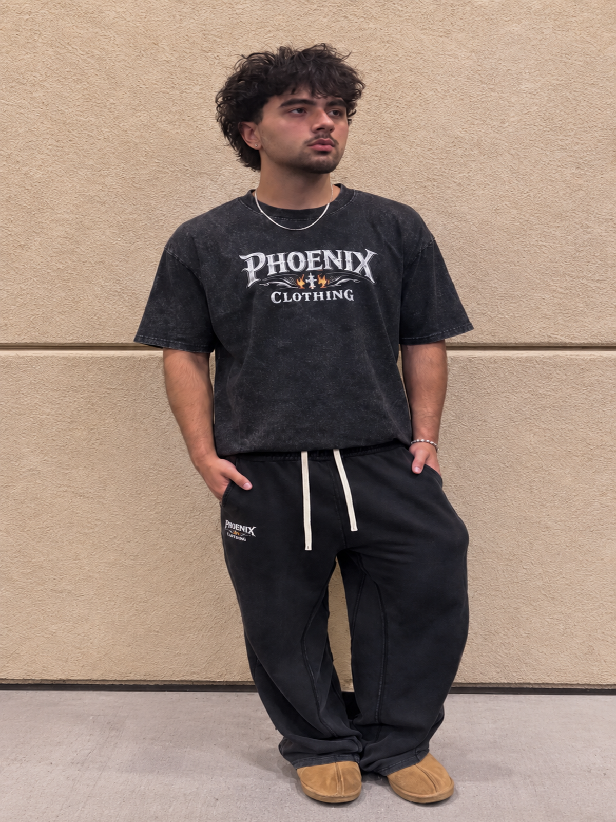 Acid Wash Oversized Tee & Wide-Leg Sweatpants Set